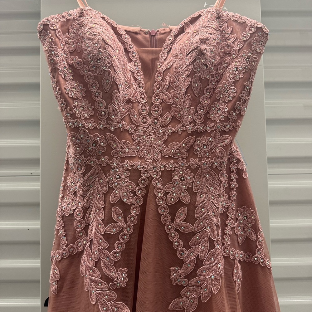 Blondie Nites Dusty Rose Strapless Lace Tulle Gown – Size 7 - Picture 6 of 11